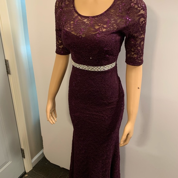 Women junior prom purple lace sequins bodycon mermaid maxi dress size (S) - Picture 11 of 14